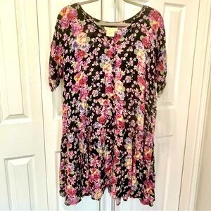 Country Romance Floral Black and Pink Baby Doll Dress Tunic